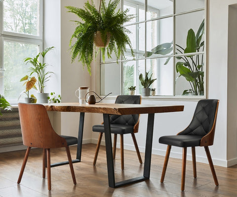 6x Wooden Dining Chairs Faux Leather Padded Black