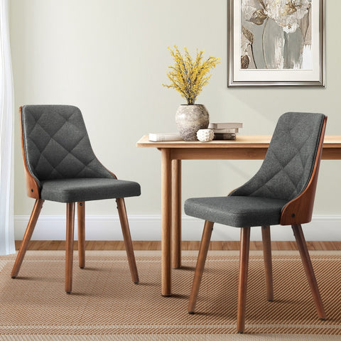 Dining Chairs Wooden Faux Leather Seatx2 Grey