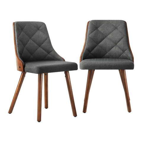 Dining Chairs Wooden Faux Leather Seatx2 Grey