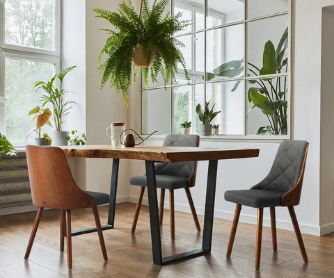 Dining Chairs Wooden Faux Leather Seatx2 Grey