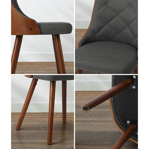 Wooden Dining Chairs Faux Linen fabric Padded Seatx6