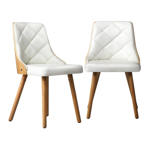 Dining Chairs Wooden Faux Leather Seat 2x White