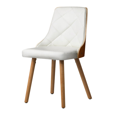Dining Chairs Wooden Faux Leather Seat 2x White