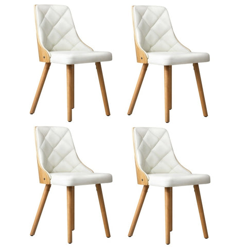 4x Wooden Dining Chairs Faux Leather Padded White