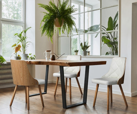 4x Wooden Dining Chairs Faux Leather Padded White