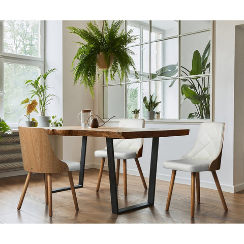 6x Wooden Dining Chairs Faux Leather Padded White