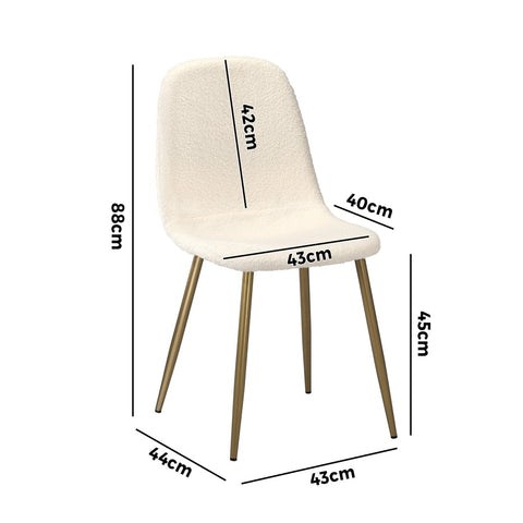 8x Dining Chairs Sherpa White and Golden