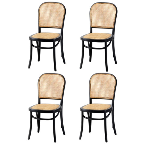 4PCS Dining Chairs Wooden Chairs Rattan Black