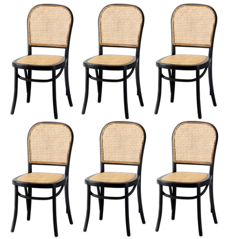 6PCS Dining Chairs Wooden Chairs Rattan Black