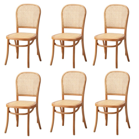 6PCS Dining Chairs Wooden Chairs Rattan Natural