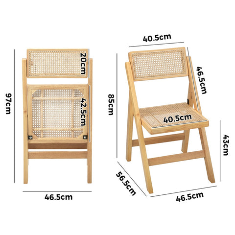 2x Dining Chairs Folding Rattan Chair Wooden