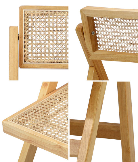 2x Dining Chairs Folding Rattan Chair Wooden