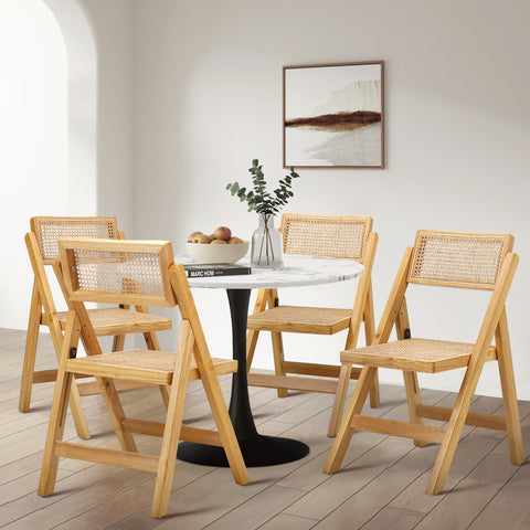 6x Dining Chairs Folding Rattan Chair Wooden