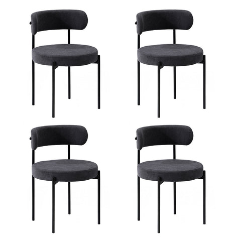 4x Dining Chair Round Boucle Backrest Dark Grey