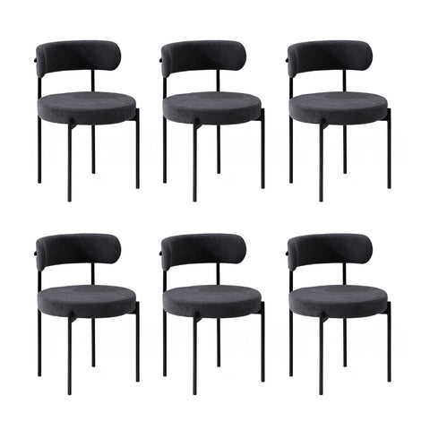 6x Dining Chair Round Boucle Backrest Dark Grey