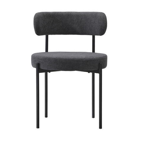 6x Dining Chair Round Boucle Backrest Dark Grey