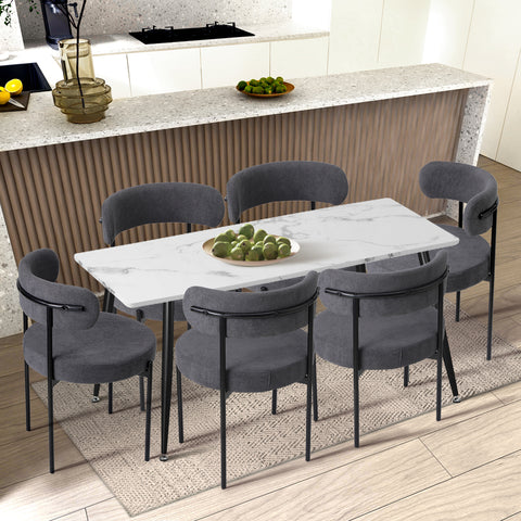 6x Dining Chair Round Boucle Backrest Dark Grey