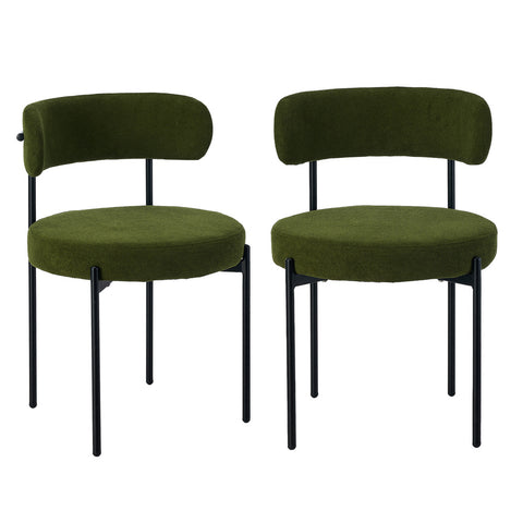2x Dining Chair Round Boucle Seats Backrest Green