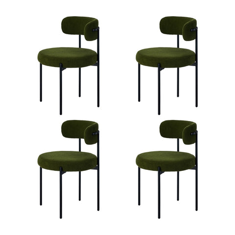 4x Dining Chair Round Boucle Seats Backrest Green