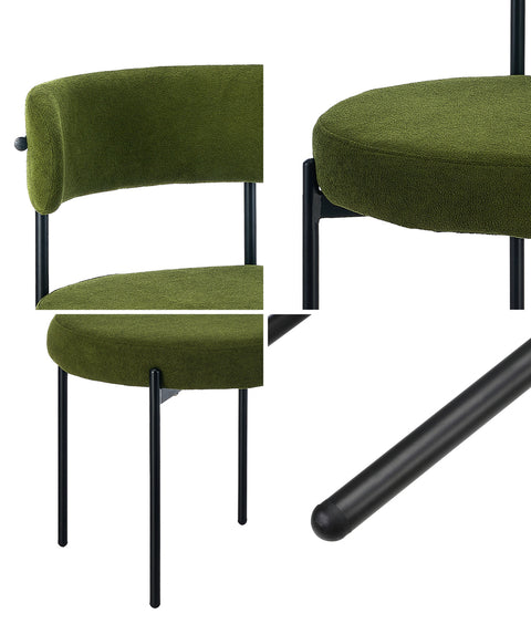 4x Dining Chair Round Boucle Seats Backrest Green