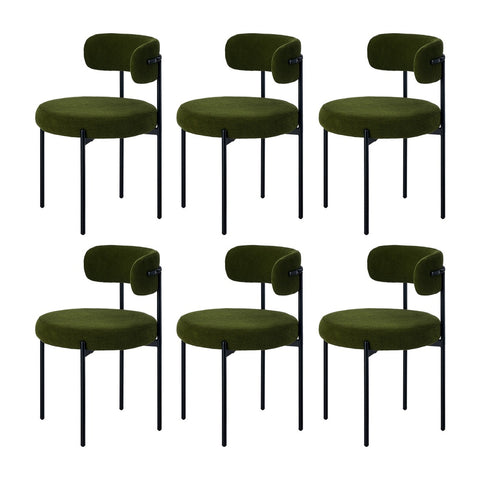 6x Dining Chair Round Boucle Seats Backrest Green