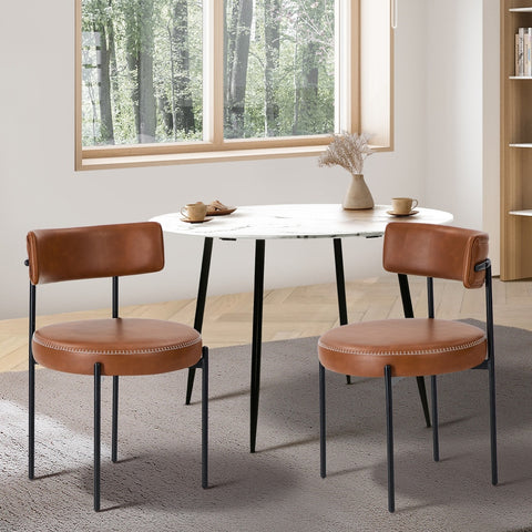 2x Dining Chair Round Leather Brown