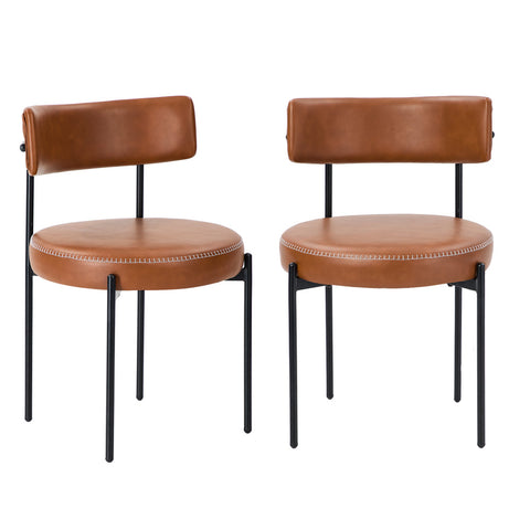 2x Dining Chair Round Leather Brown