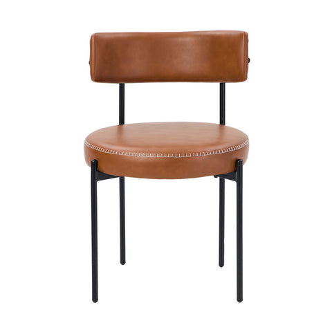 2x Dining Chair Round Leather Brown