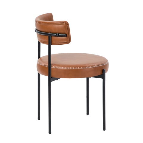 2x Dining Chair Round Leather Brown