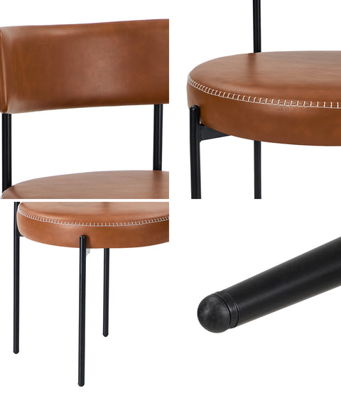 2x Dining Chair Round Leather Brown
