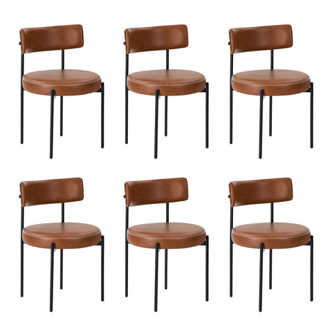 6x Dining Chair Round Leather Black
