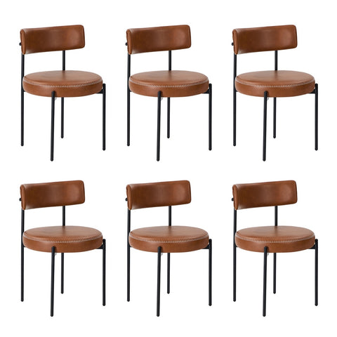 6x Dining Chair Round Leather Black