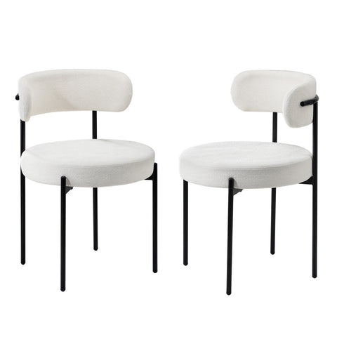 2x Dining Chair Boucle Seats Backrest White