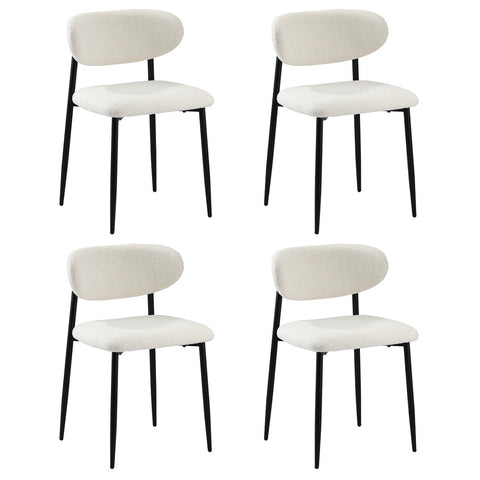 4x Dining Chairs Boucle Fabric Black&White