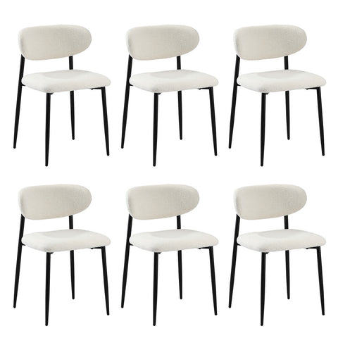 6x Dining Chairs Boucle Fabric Black&White