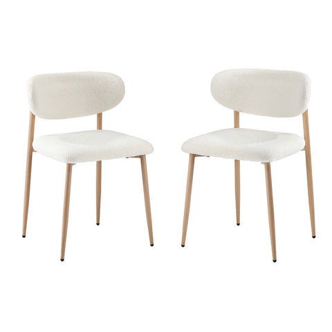2x Dining Chairs Boucle Wood and White