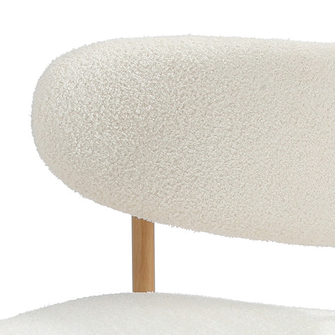 2x Dining Chairs Boucle Wood and White