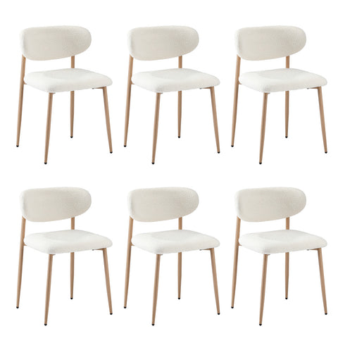 6x Dining Chairs Boucle Fabric Wood&White