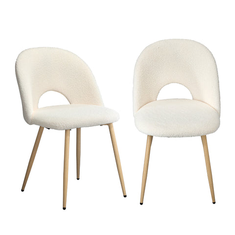 2PCS Dining Chairs Armchair Sherpa Wooden White