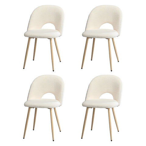 4PCS Dining Chairs Armchair Sherpa Wooden White