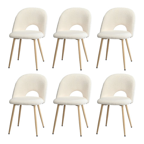 6PCS Dining Chairs Armchair Sherpa Wooden White