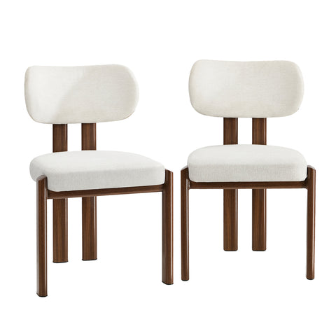 2x Dining Chairs Linen Kitchen Padded Seat Beige & Brown