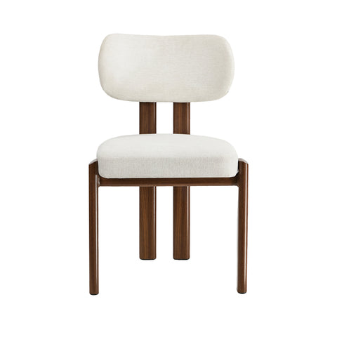 2x Dining Chairs Linen Kitchen Padded Seat Beige & Brown