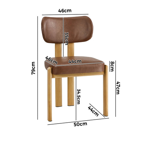 2x Dining Chairs Linen Kitchen Padded Seat Beige & Brown