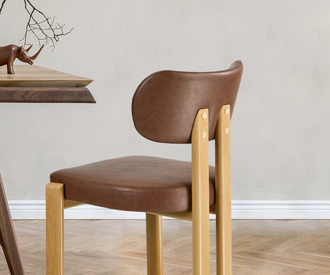 2x Dining Chairs Linen Kitchen Padded Seat Beige & Brown