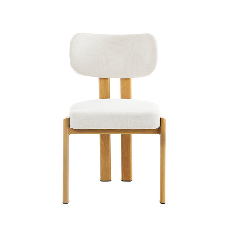 Set of 2 Dining Chairs Linen Fabric Padded Seat Beige