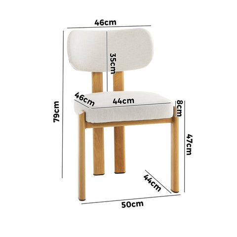 Set of 2 Dining Chairs Linen Fabric Padded Seat Beige