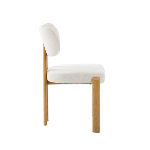 Set of 2 Dining Chairs Linen Fabric Padded Seat Beige