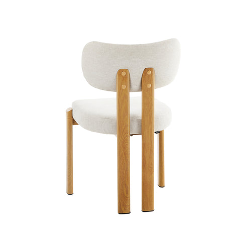 Set of 2 Dining Chairs Linen Fabric Padded Seat Beige