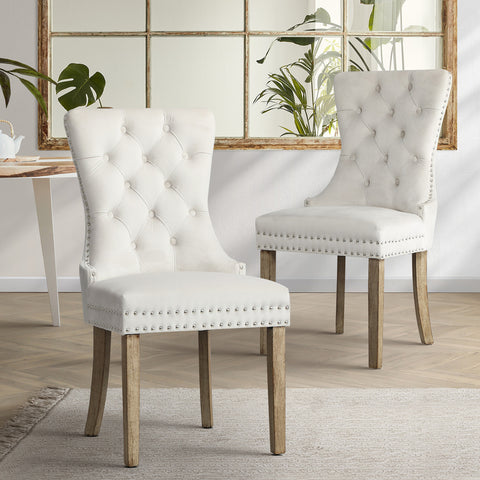 Velvet Dining Chair with French Tufted X2 Beige